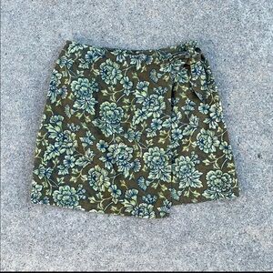 Vintage Y2K brown and green floral faux wrap skirt